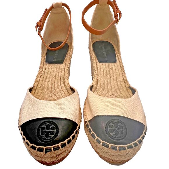 Tory Burch Sandal Women 8M Wedge Espadrilles Ankle Strap Color Block Cruise + - Picture 3 of 16